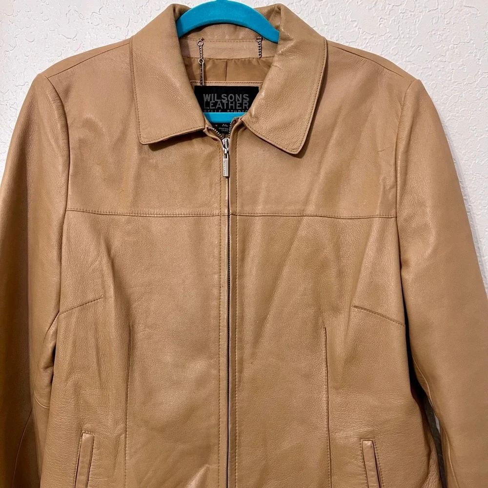 VTG Wilsons Leather Pelle Studio Women's Tan Genuine Leather Zip Front Jacket XL - Picture 7 of 11